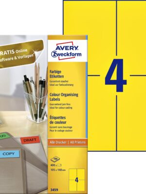 Etiket avery 3459 105x148mm a6 geel 400st | 5 stuks