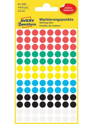Etiket avery 3090 rond 8mm assorti 416st | 10 stuks