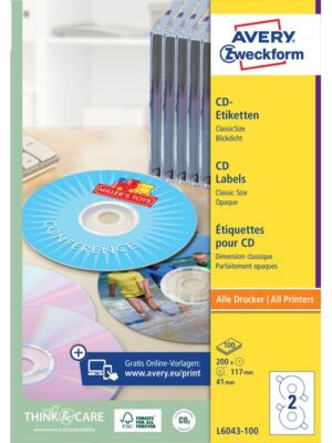 Etiket avery l6043-100 cd wit 200st | 5 stuks