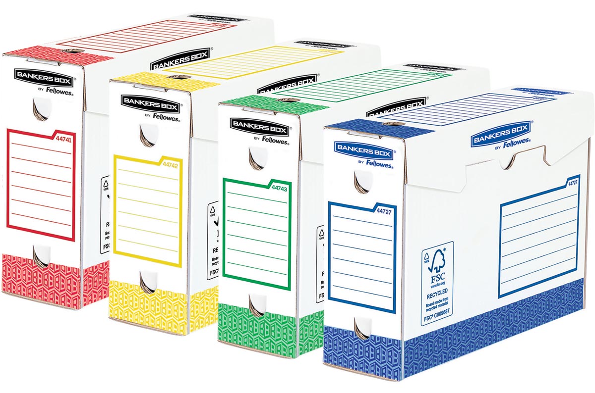Bankers Box basic archiefdoos heavy duty, ft 9,5 x 24,5 x 33 cm, geassorteerde kleuren, pak van 8 stuks 1 Bankers Box basic archiefdoos heavy duty, ft 9,5 x 24,5 x 33 cm, geassorteerde kleuren, pak van 8 stuks