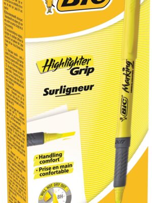Bic markeerstift Highlighter Grip, geel, doos van 12 stuks