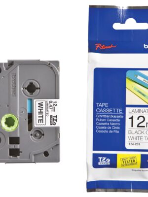 Brother TZe tape voor P-Touch 12 mm, zwart op wit