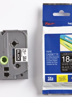 Brother TZe tape voor P-Touch 18 mm, wit op zwart