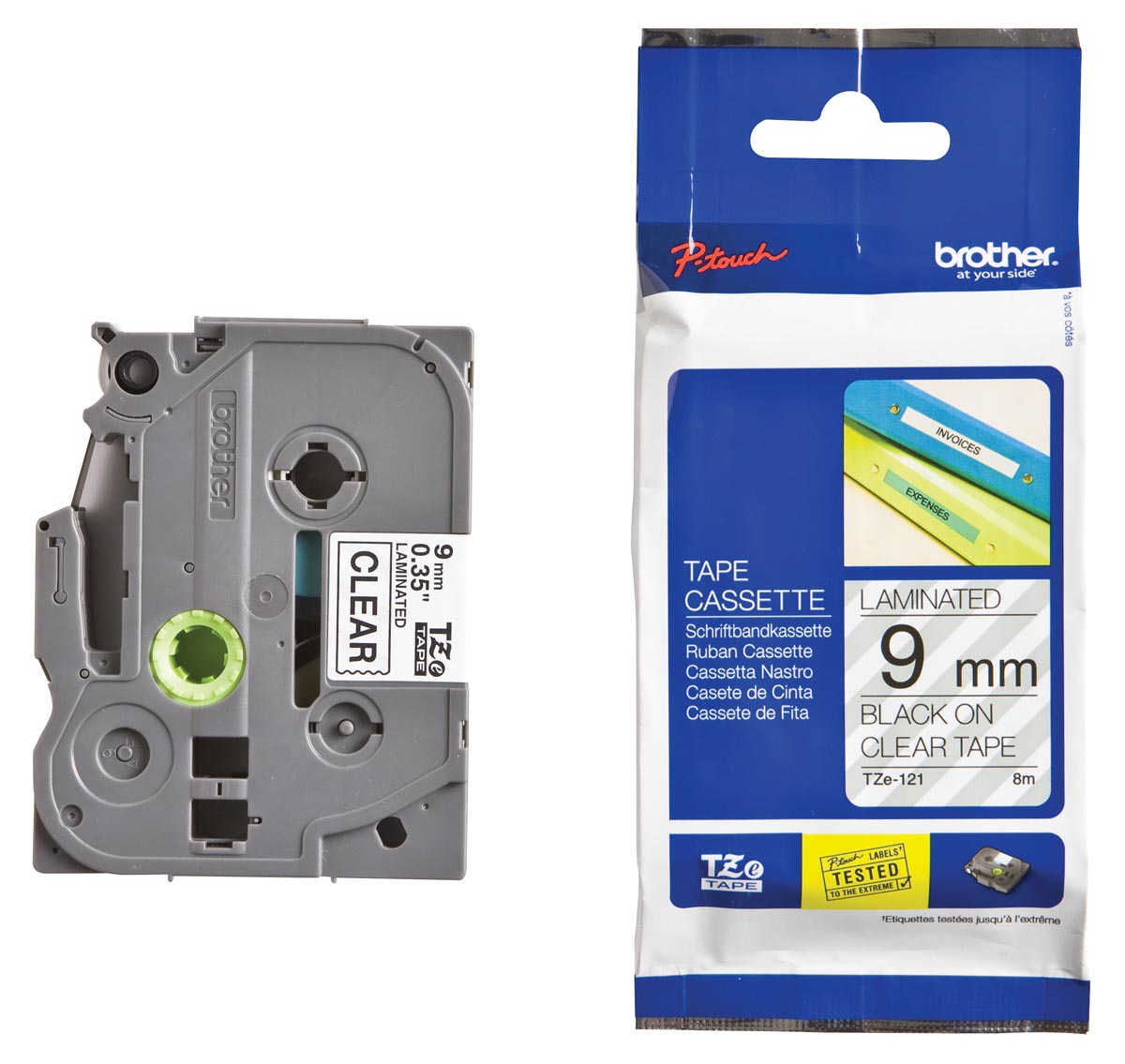 Brother TZe tape voor P-Touch 9 mm, zwart op transparant 1 Brother TZe tape voor P-Touch 9 mm, zwart op transparant