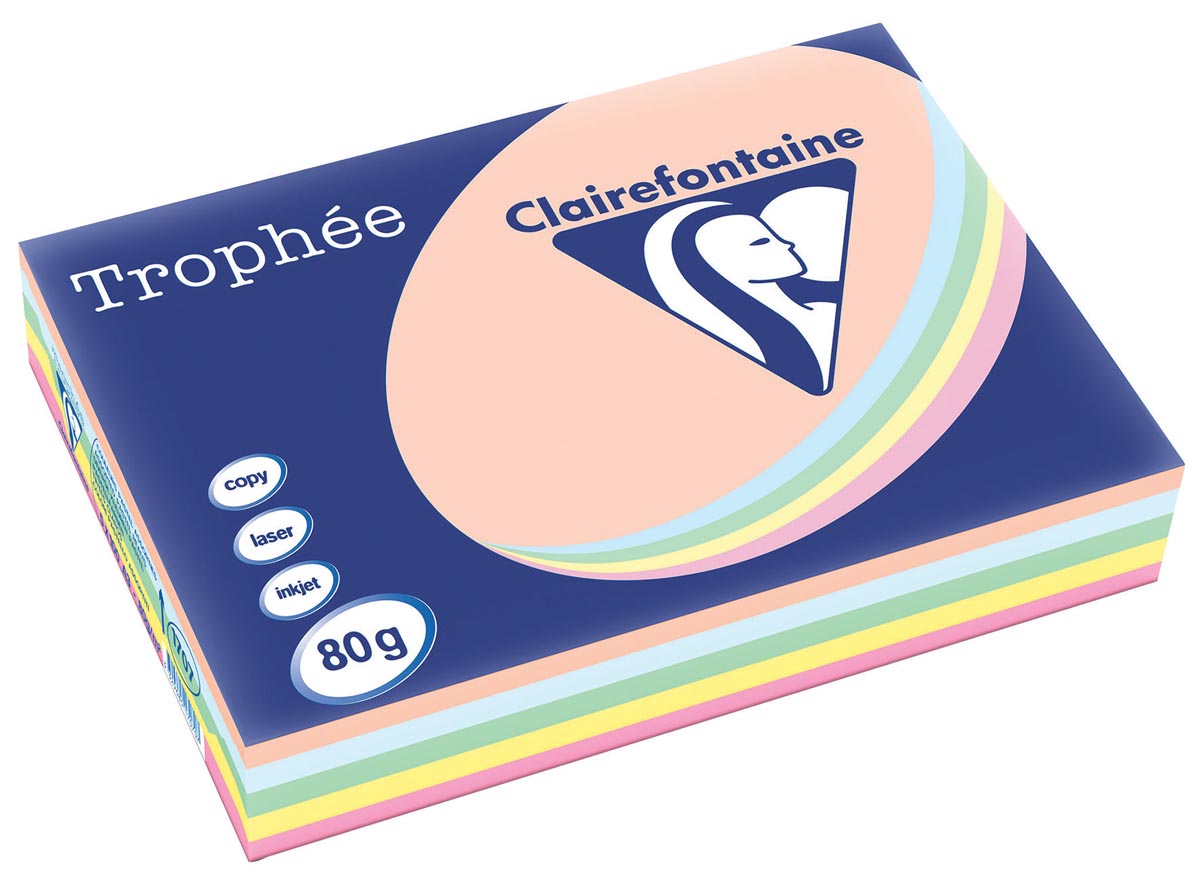 Clairefontaine Trophée Pastel, gekleurd papier, A3, 80 g, 5 x 100 vel, geassorteerde kleuren 1 Clairefontaine Trophée Pastel, gekleurd papier, A3, 80 g, 5 x 100 vel, geassorteerde kleuren