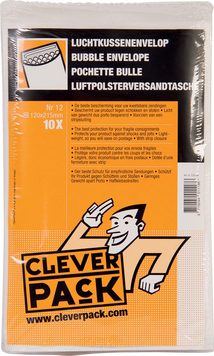 Cleverpack luchtkussenenveloppen, ft 120 x 215 mm, met stripsluiting, wit, pak van 10 stuks 1 Cleverpack luchtkussenenveloppen, ft 120 x 215 mm, met stripsluiting, wit, pak van 10 stuks