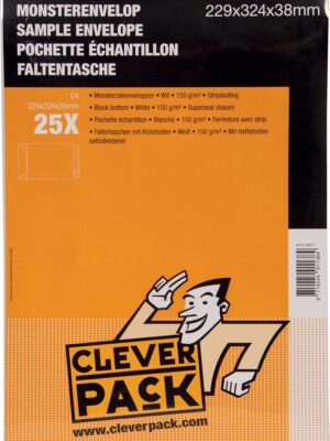 Cleverpack monsterenveloppen, ft 229 x 324 x 38 mm, met stripsluiting, wit, pak van 25 stuks