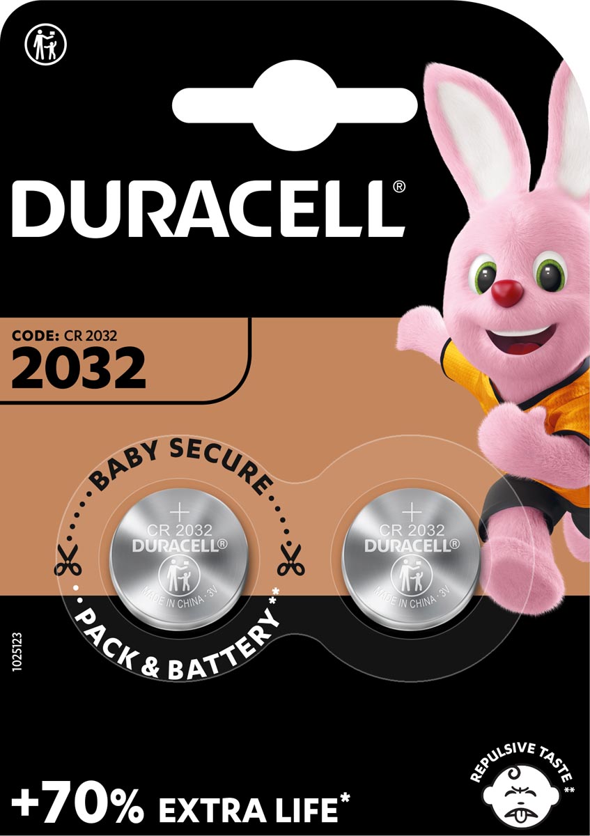 Duracell knoopcel Electronics DL/CR 2032, 3 volt, blister van 2 stuks 1 Duracell knoopcel Electronics DL/CR 2032, 3 volt, blister van 2 stuks