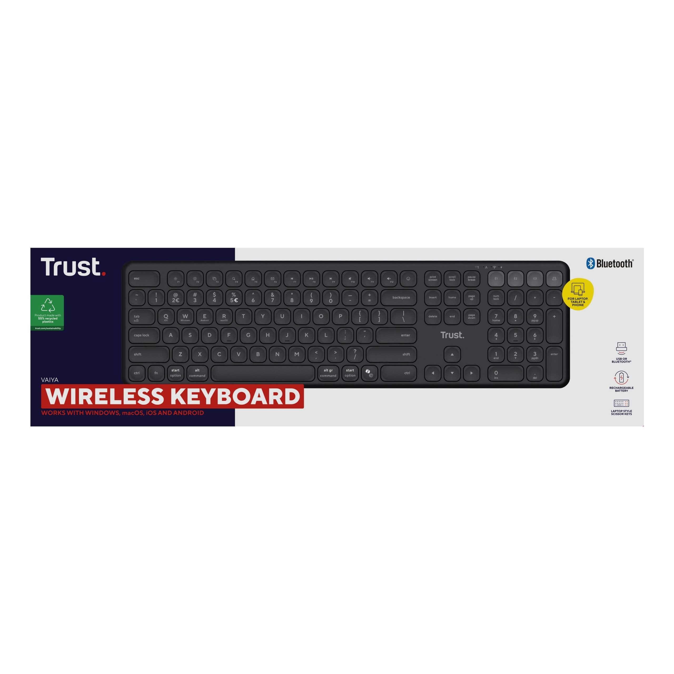 Trust Vaiya toetsenbord Universeel USB + RF Wireless + Bluetooth AZERTY Belgisch Zwart 1 Trust Vaiya toetsenbord Universeel USB + RF Wireless + Bluetooth AZERTY Belgisch Zwart