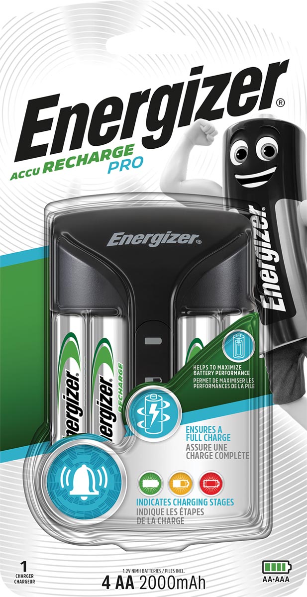 Energizer batterijlader Pro Charger, inclusief 4 x AA batterij, op blister 1 Energizer batterijlader Pro Charger, inclusief 4 x AA batterij, op blister