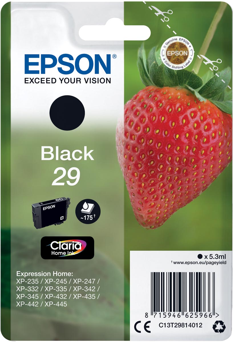 Epson inktcartridge 29, 175 pagina's, OEM C13T29814012, zwart 1 Epson inktcartridge 29, 175 pagina's, OEM C13T29814012, zwart
