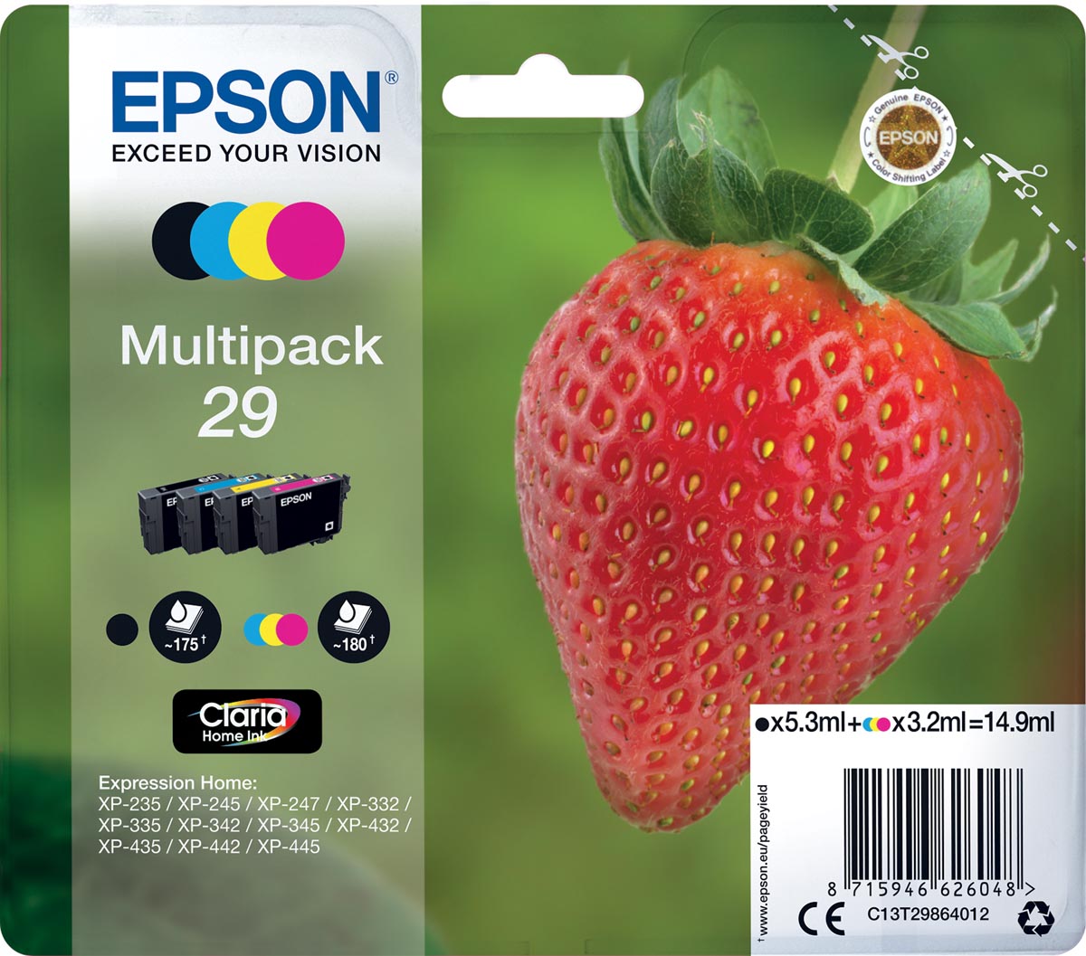 Epson inktcartridge 29, 180 pagina's, OEM C13T29864012, 4 kleuren 1 Epson inktcartridge 29, 180 pagina's, OEM C13T29864012, 4 kleuren