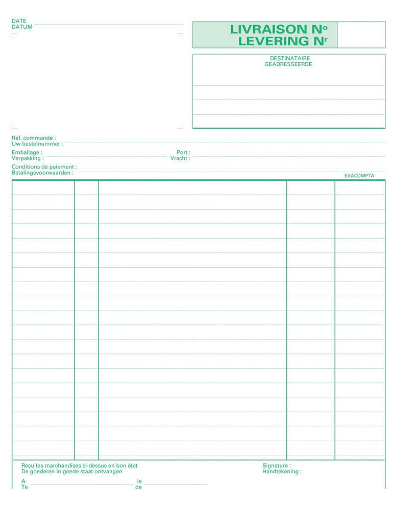 Exacompta leveringen, ft 21 x 18 cm, tripli (50 x 3 vel), tweetalig (NL/FR) 1 Exacompta leveringen, ft 21 x 18 cm, tripli (50 x 3 vel), tweetalig (NL/FR)