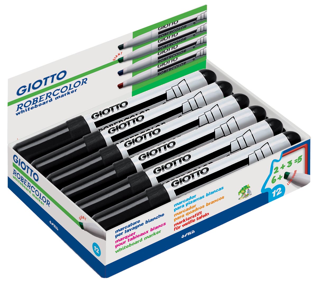 Giotto Robercolor whiteboardmarker maxi, schuine punt, zwart 1 Giotto Robercolor whiteboardmarker maxi, schuine punt, zwart