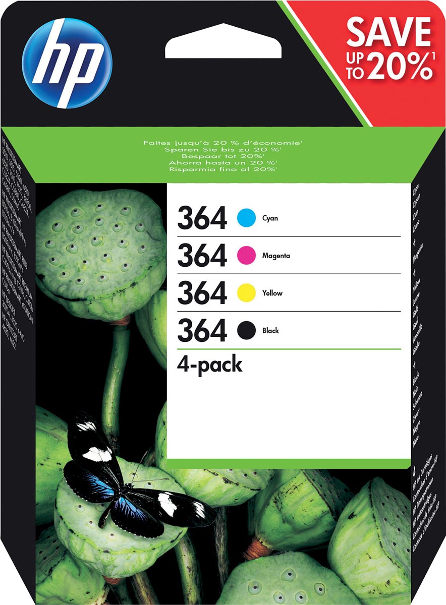 HP inktcartridge 364, 250 pagina's, OEM N9J73AE, 4 kleuren 1 HP inktcartridge 364, 250 pagina's, OEM N9J73AE, 4 kleuren