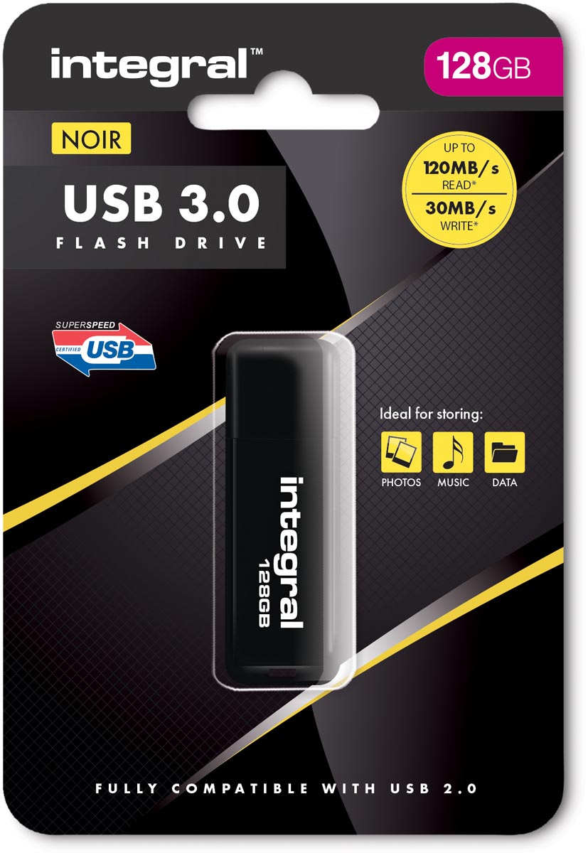 Integral USB stick 3.0, 128 GB, zwart 1 Integral USB stick 3.0, 128 GB, zwart