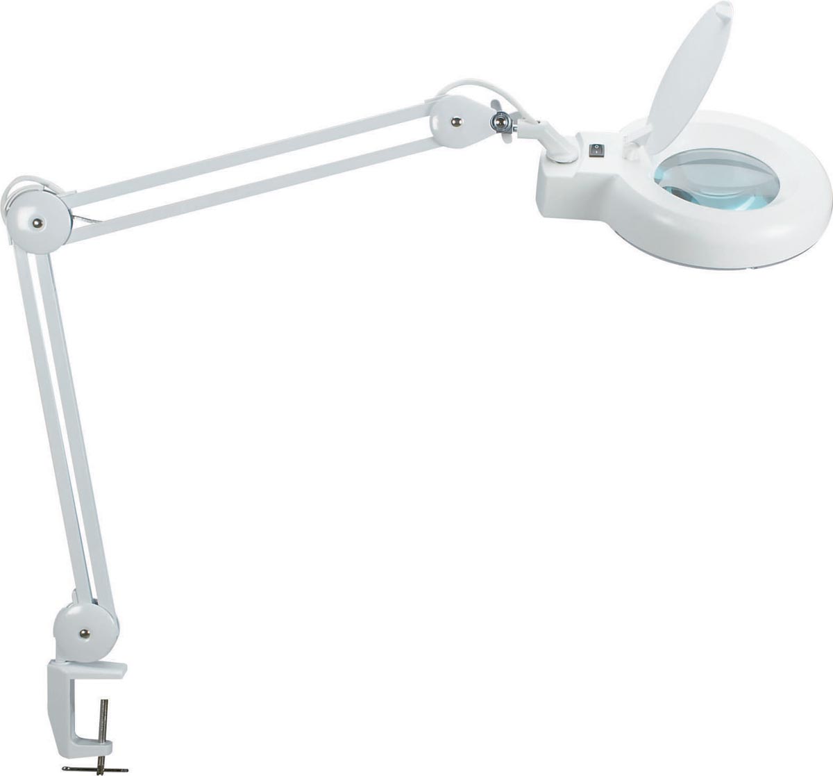 MAULviso loeplamp, LED, met tafelklem 6.3cm, armlengte 2x31cm, 3 dioptrielens, opp 144cm2, wit 1 MAULviso loeplamp, LED, met tafelklem 6.3cm, armlengte 2x31cm, 3 dioptrielens, opp 144cm2, wit