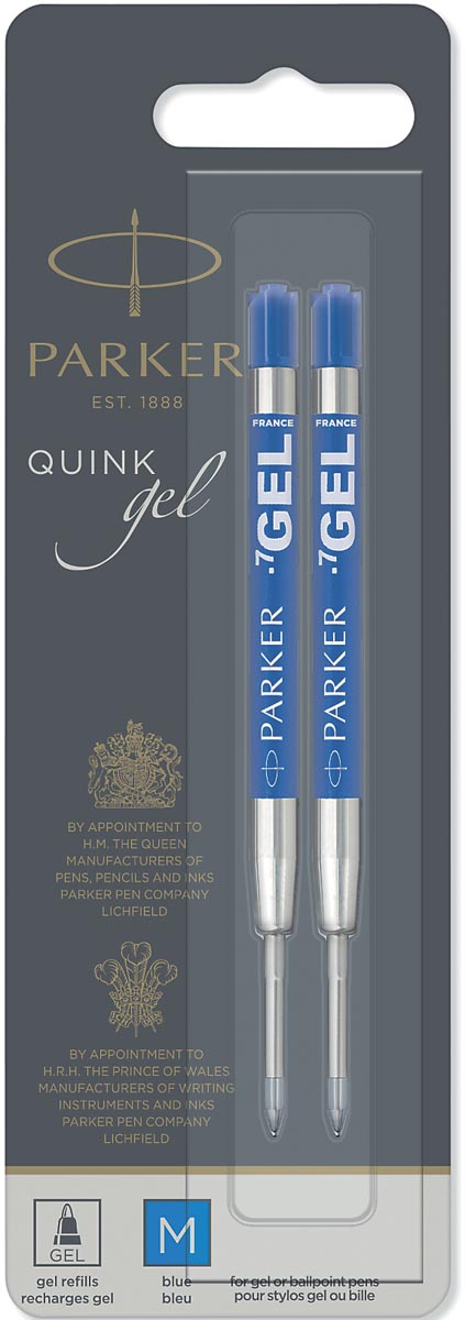 Parker Quink Gel vulling voor balpen medium, blauw, blister met 2 stuks 1 Parker Quink Gel vulling voor balpen medium, blauw, blister met 2 stuks