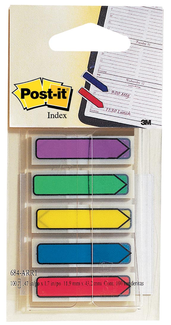 Post-it Index pijltjes, blister met 5 kleuren, 24 blaadjes per kleur 1 Post-it Index pijltjes, blister met 5 kleuren, 24 blaadjes per kleur