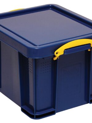 Really Useful Box opbergdoos 35 liter, donkerblauw met gele handvaten