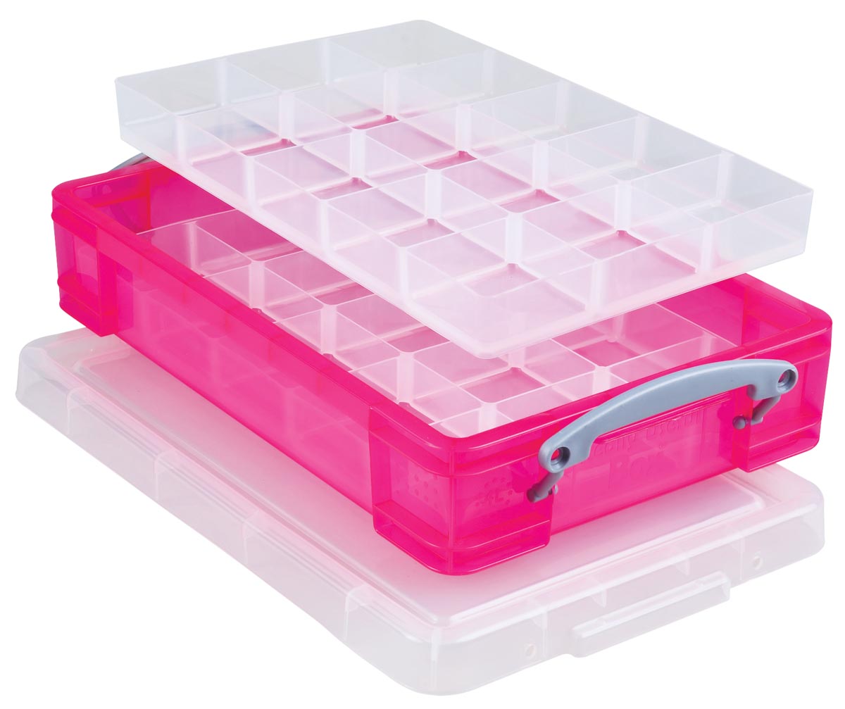 Really Useful Box opbergdoos 4 liter met 2 dividers, transparant helroze 1 Really Useful Box opbergdoos 4 liter met 2 dividers, transparant helroze