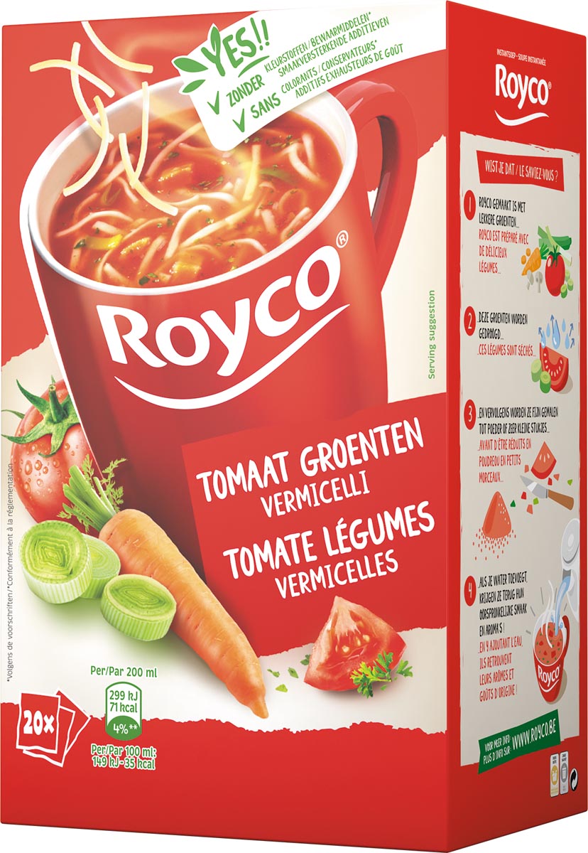 Royco Minute Soup tomaat groenten vermicelli, pak van 20 zakjes 1 Royco Minute Soup tomaat groenten vermicelli, pak van 20 zakjes