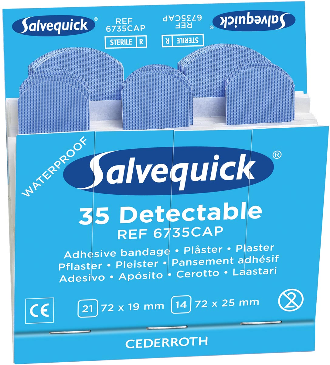Salvequick navulling voor pleisterautomaat, 35 blauwe pleisters per navulling, pak van 6 navullingen 1 Salvequick navulling voor pleisterautomaat, 35 blauwe pleisters per navulling, pak van 6 navullingen
