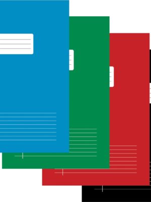 Schrift voor ft A4, gelijnd, 80 bladzijden, met voorlijn, geassorteerde kleuren, pak van 5 stuks
