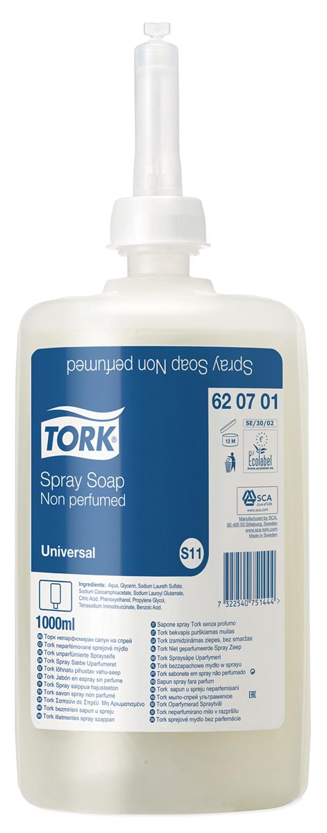 Tork vloeibare zeep, extra mild, S11, flacon van 1 liter 1 Tork vloeibare zeep, extra mild, S11, flacon van 1 liter