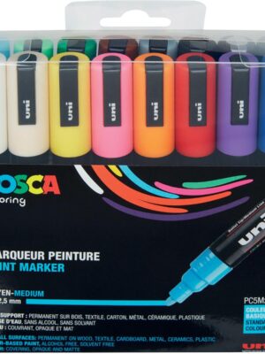 Uni POSCA paintmarker PC-5M, 1,8 - 2,5 mm, etui van 16 stuks in geassorteerde kleuren
